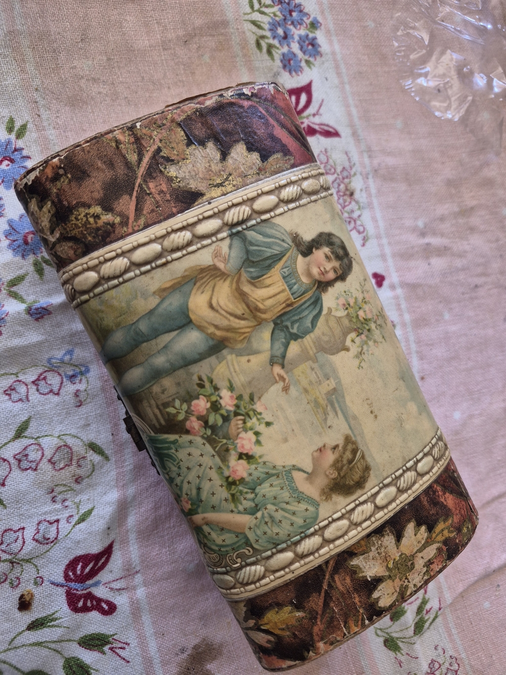 Vintage Wood Jewelry Trinket Box Victorian Children Decoupage
